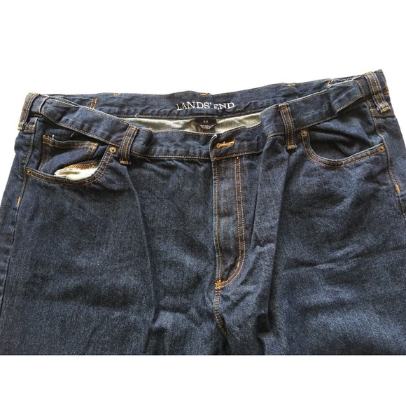 Mens Land's End 50 x 30 Jeans Traditional Fit Dark Wash Straight Comfort Waist - Picture 2 of 5